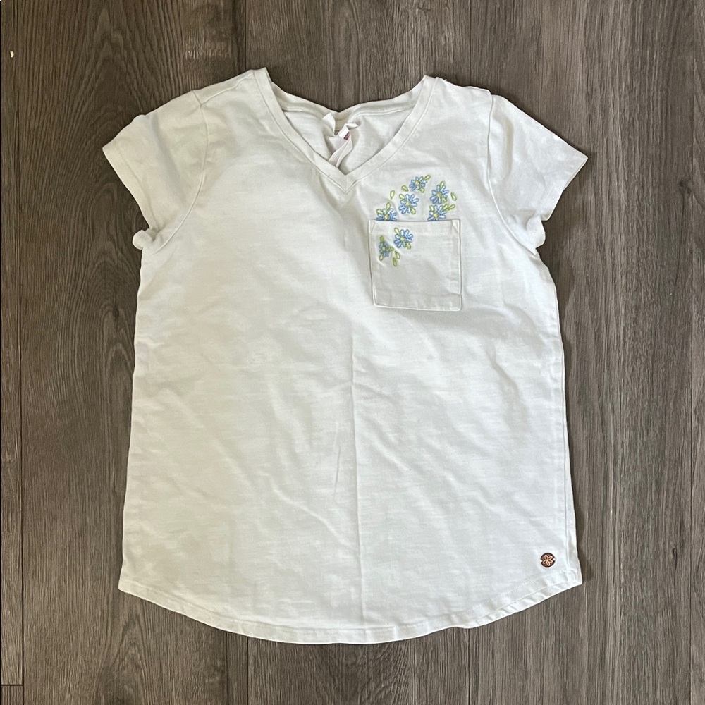 Matilda Jane White Tee with Blue Floral Embroidery